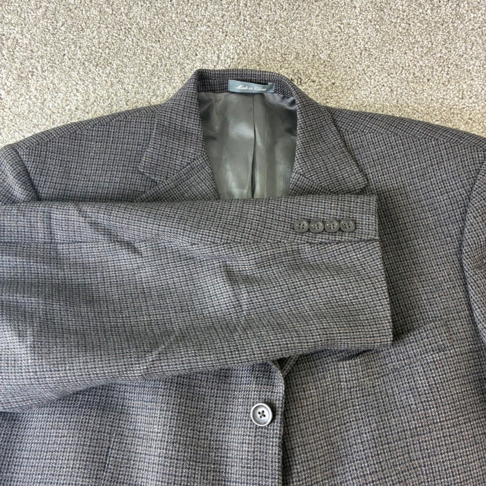 VTG Oscar de la Renta 44R Brown Gray Houndstooth 100% Wool‎ Blazer Jacket Luxury